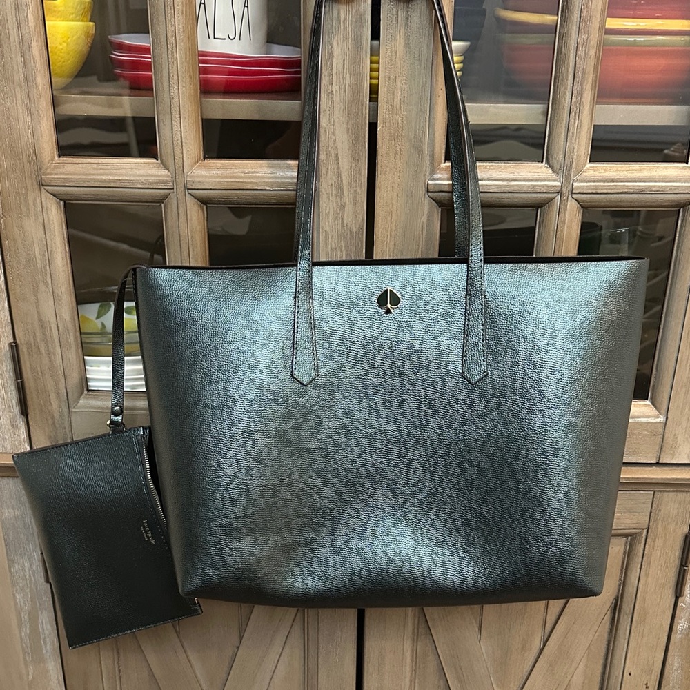 Kate Spade Emerald Green Leather Tote with Pouch